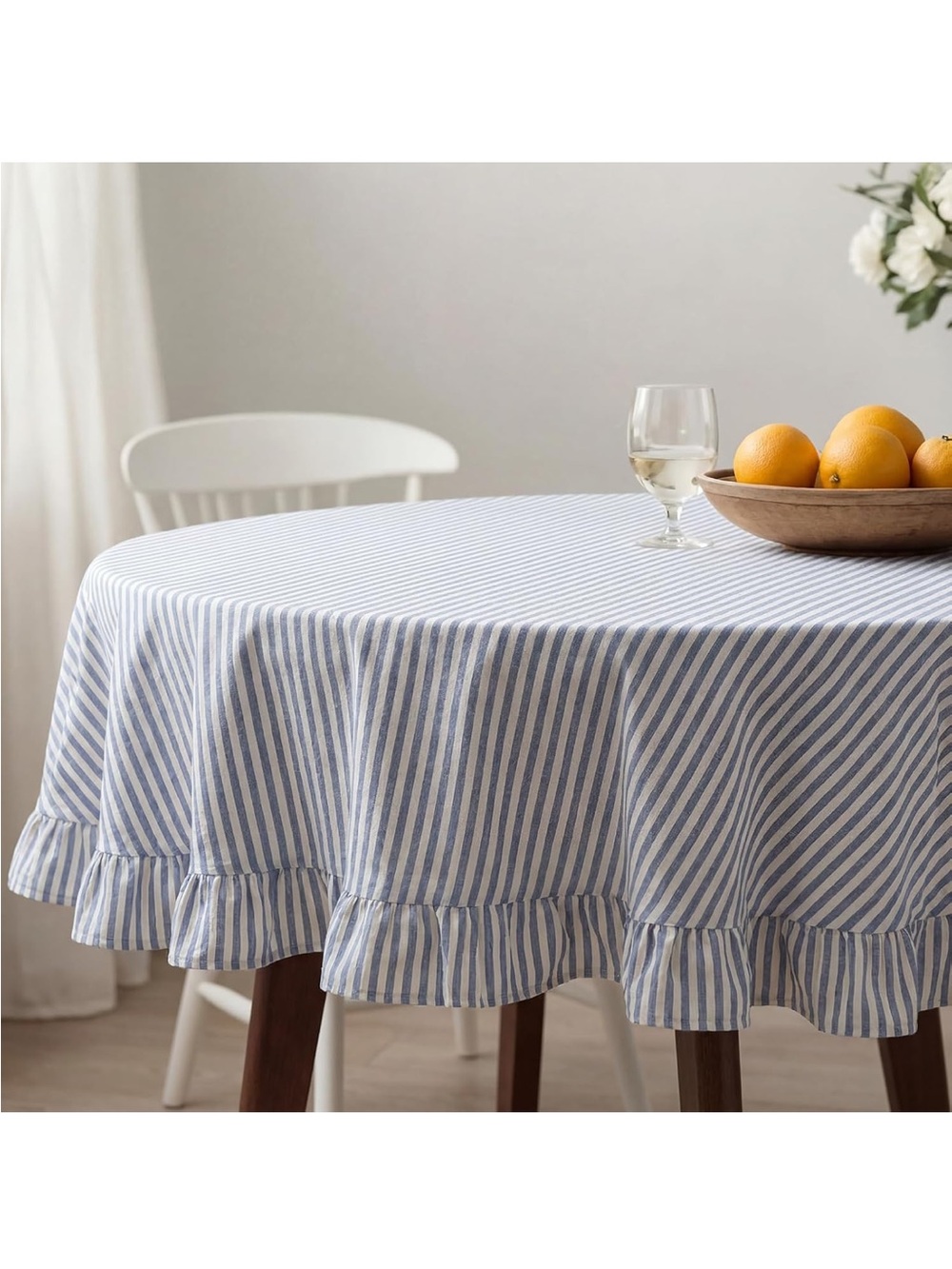 NEW Frienda Blue Stripe Ruffle Table Cloth Farmhouse - Picture 8 of 10